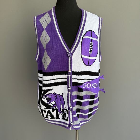 Vintage Birch Bros. K State football sweater vest - Kansas - purple - size M - Picture 1 of 10